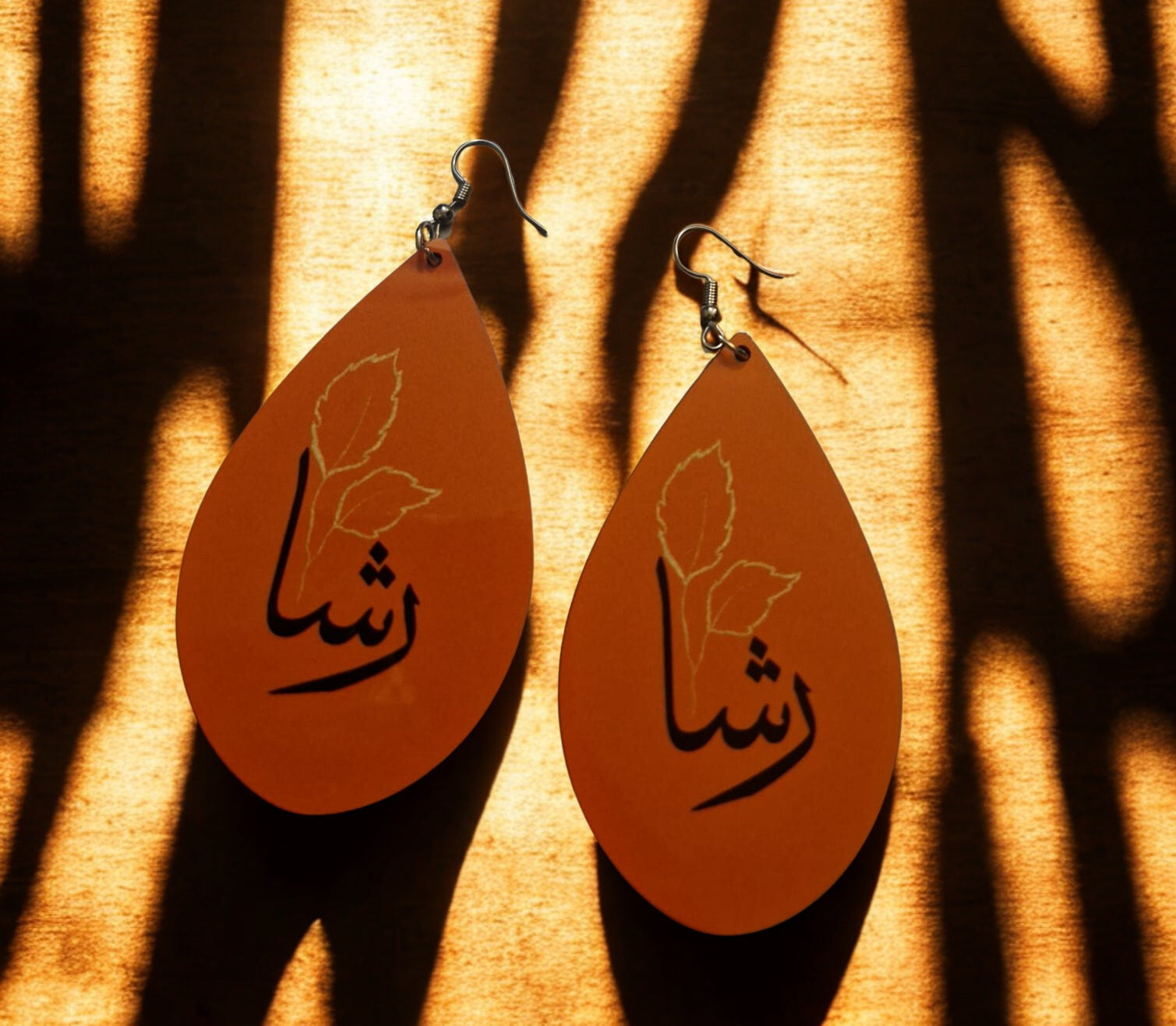 Handmade Arabic Earrings – Orange Leaf Design